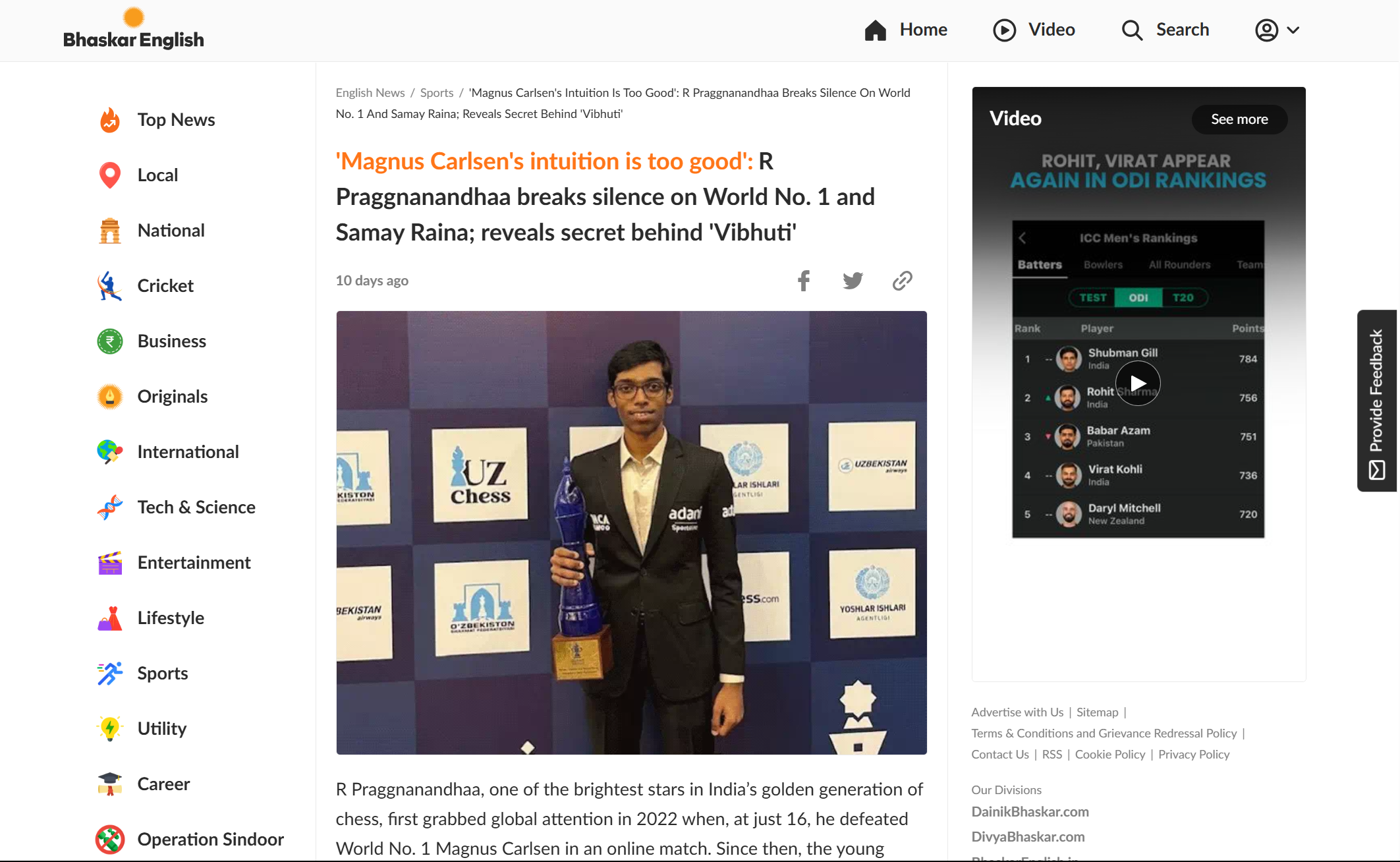 Read more about the article 🟣 Chess – ‘Magnus Carlsen’s intuition is too good’: R Praggnanandhaa breaks silence on World No. 1